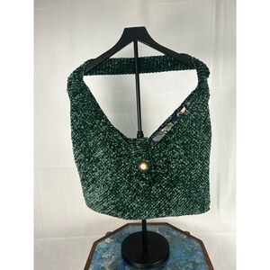 Handmade Green Chenille Shoulder Bag with Koi Fish Lining – One of a Kind Purse